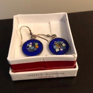 Murano Glass Earrings - Deep Blue Floral
